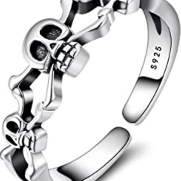 Skull & crossbones 925 Sterling Silver Ring Goth Cuff ring layer or stack - Picture 2 of 4
